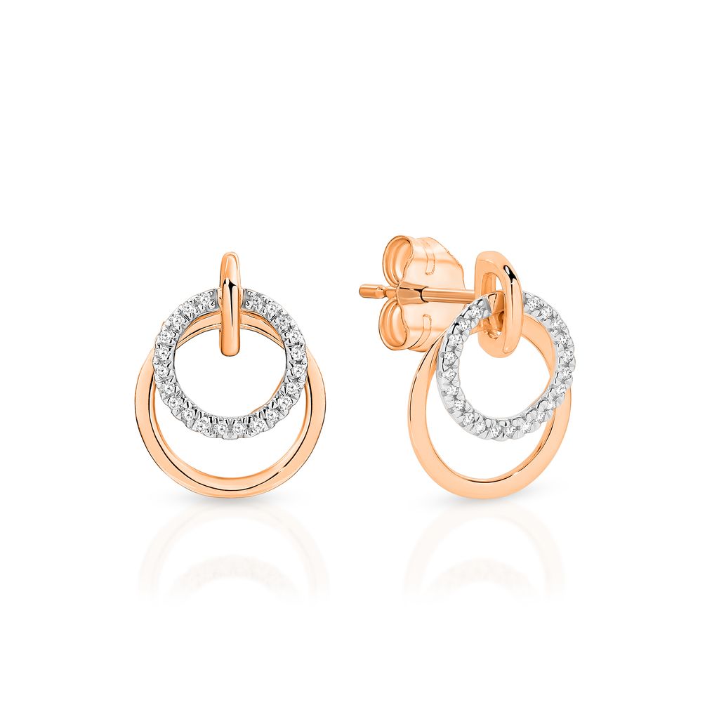 9ct rose gold 0.08ct diamond double circle earrings