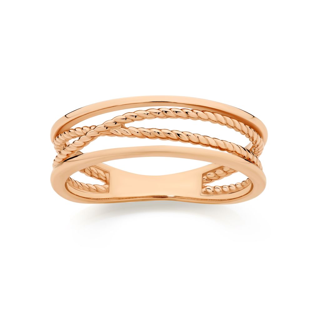 9ct rose gold polished wide strand ring