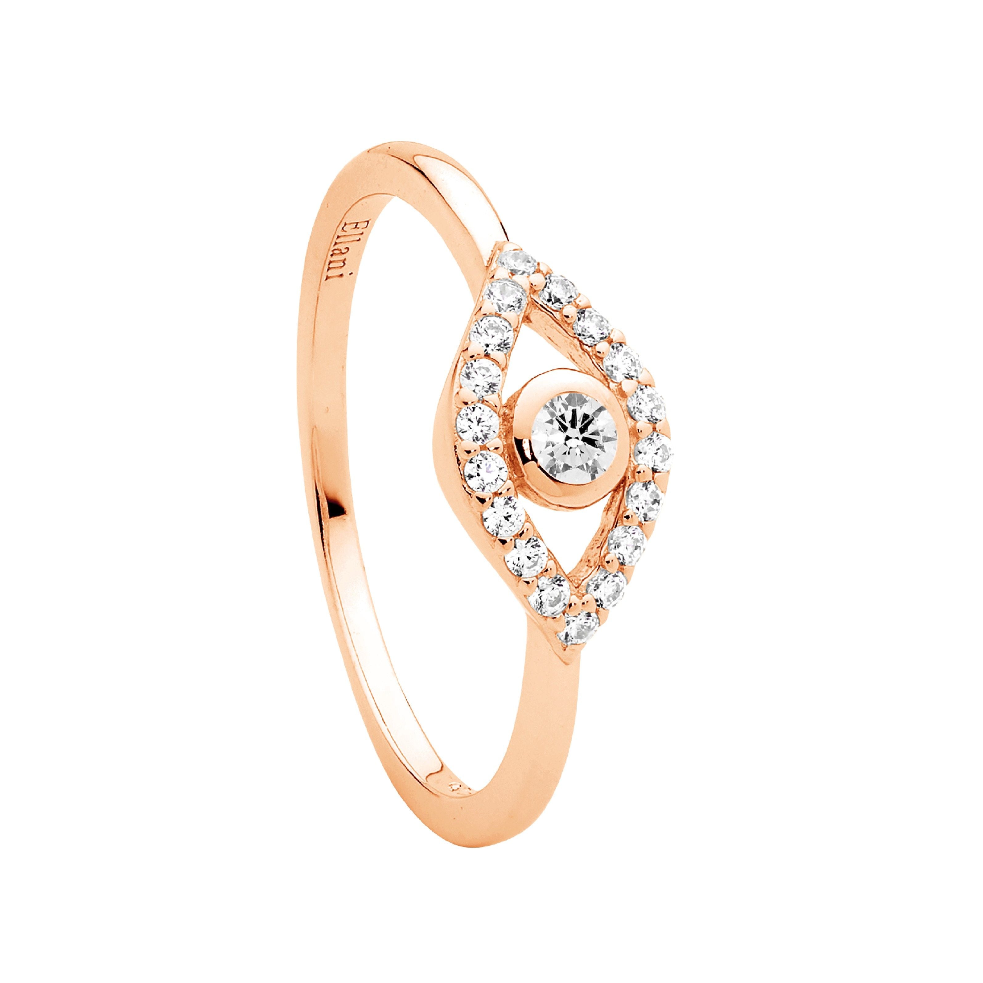 Ellani Evil Eye Ring with CZ in Rose Plating