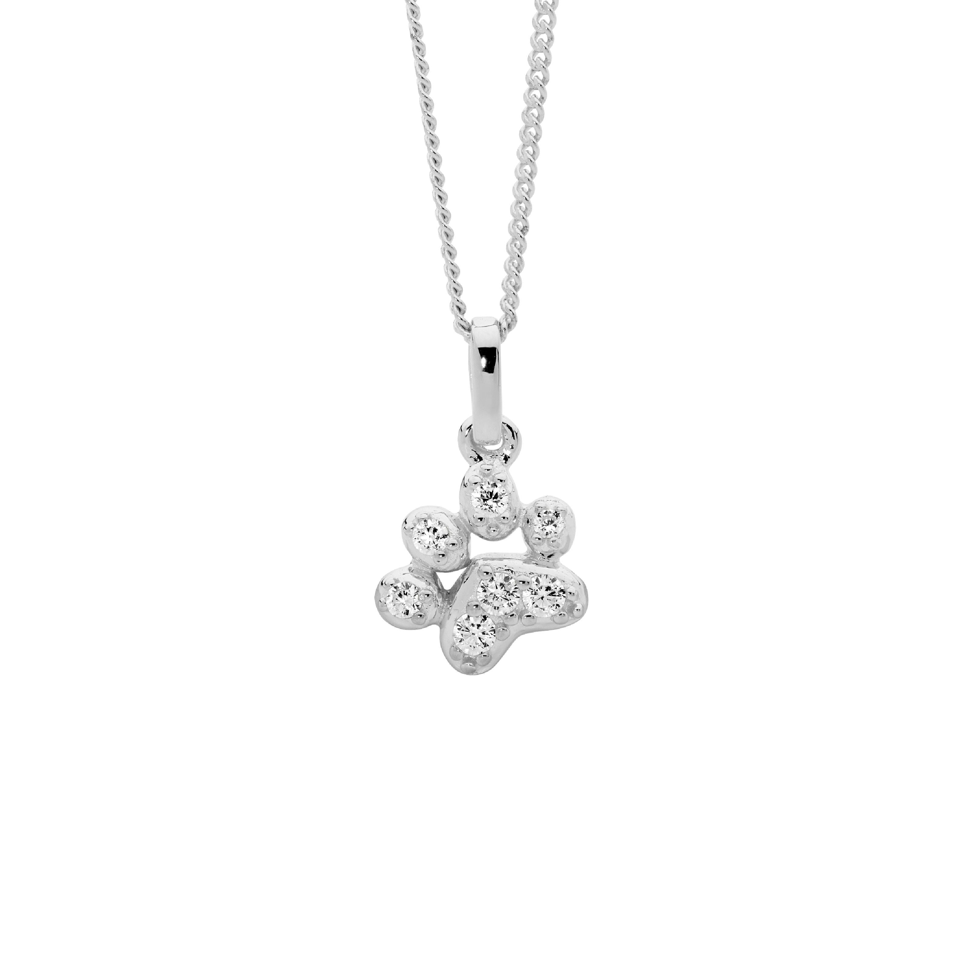 Ellani Silver Paw Print Necklet with CZ