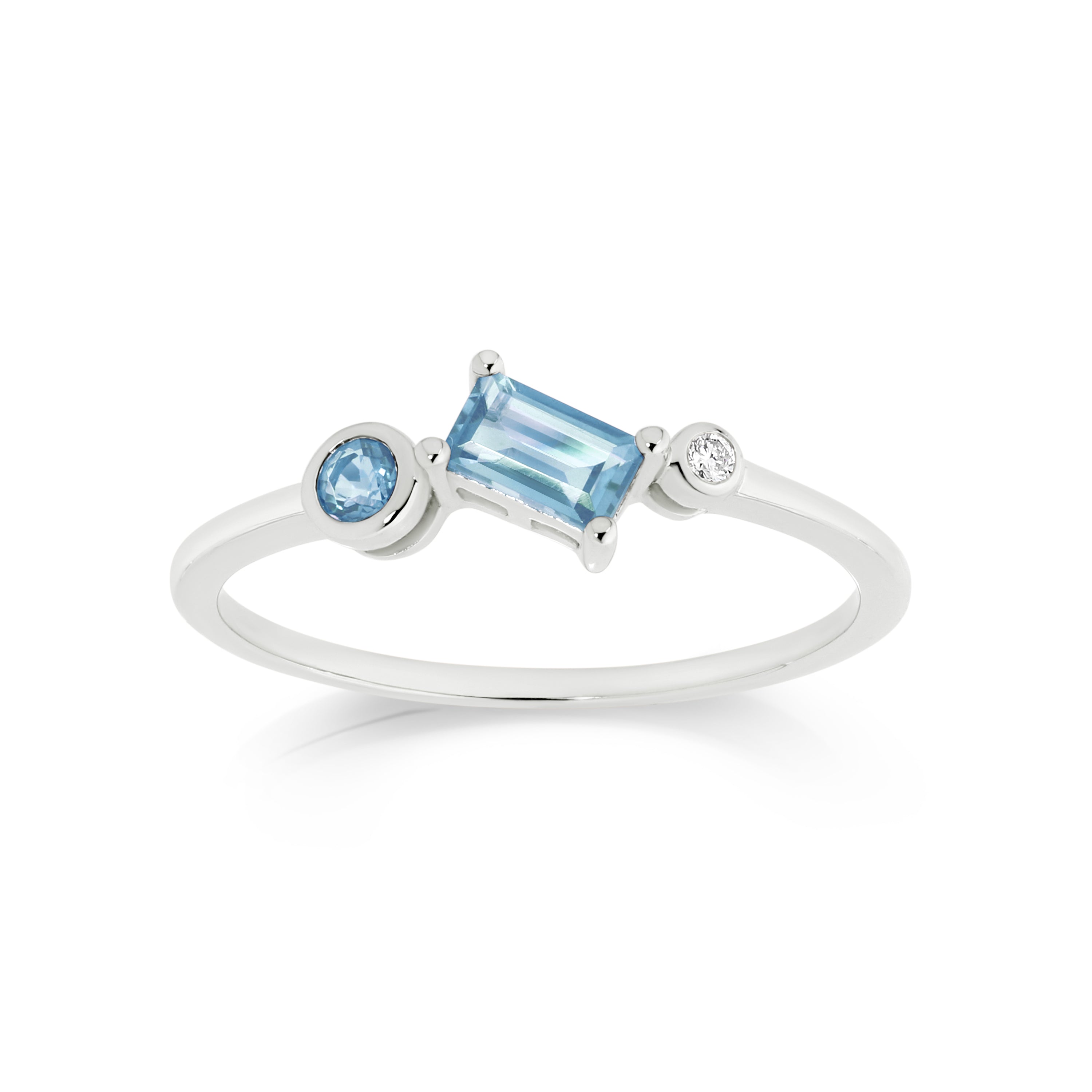 9ct white gold blue topaz & diamond scatter ring