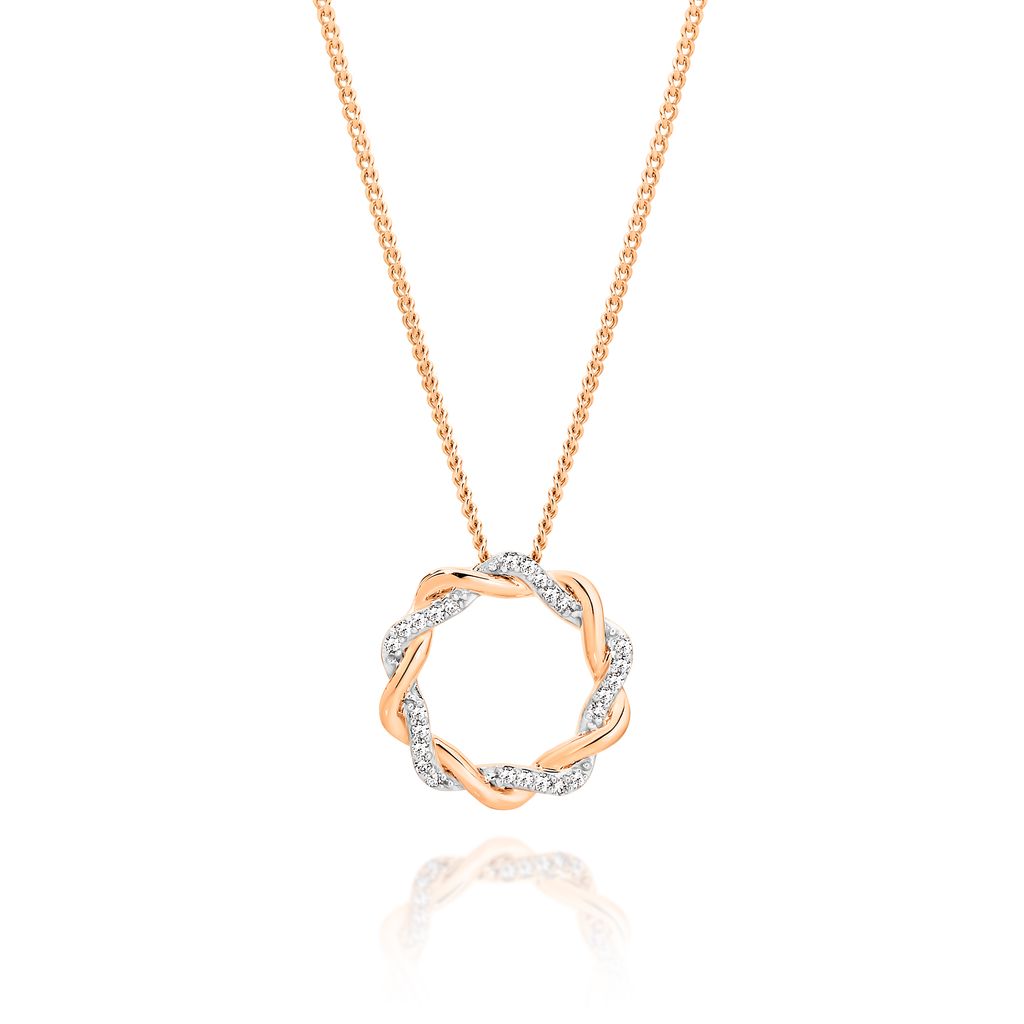 9ct rose gold 0.10ct diamond twist circle pendant