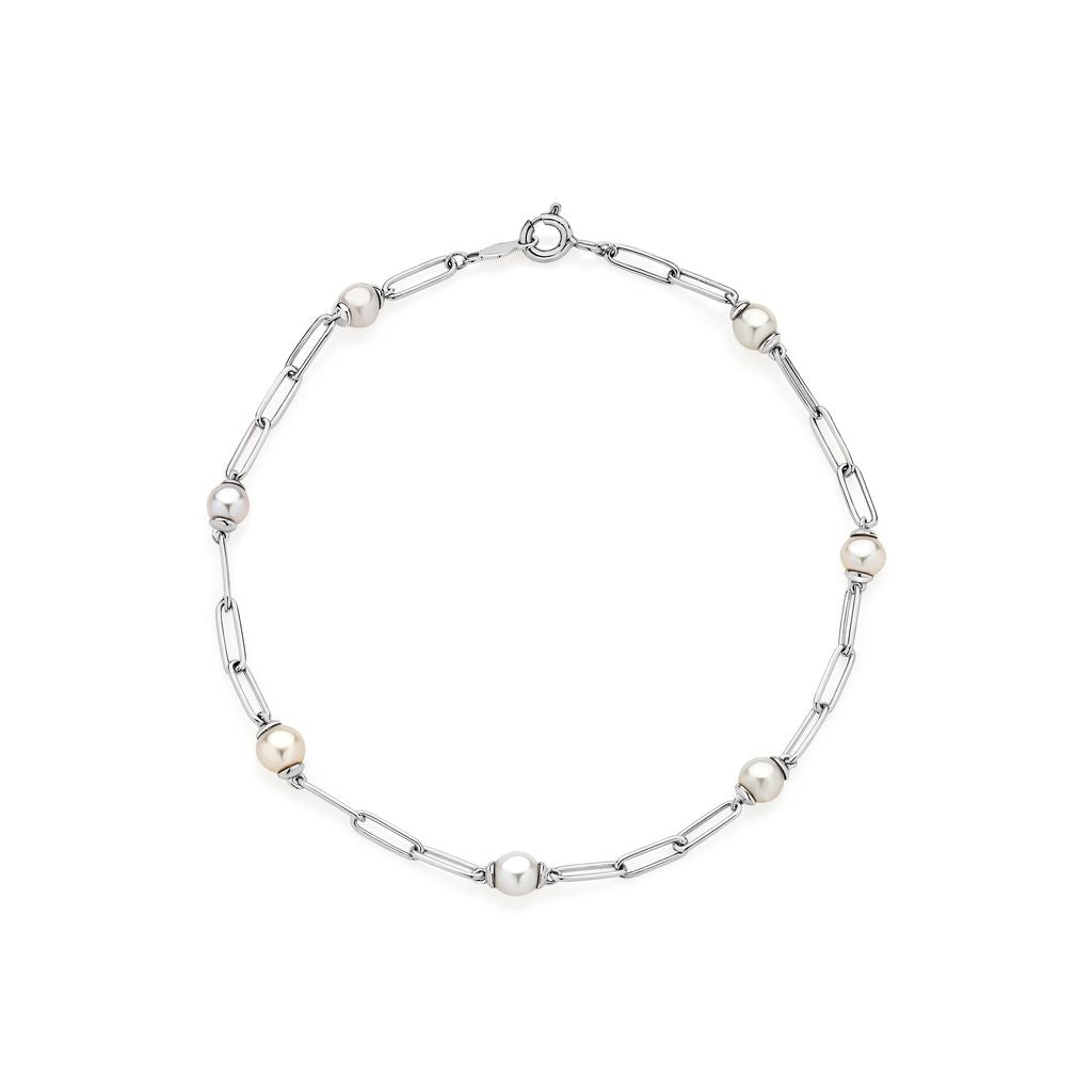 9ct white gold paperclip bracelet with freshwater pearls