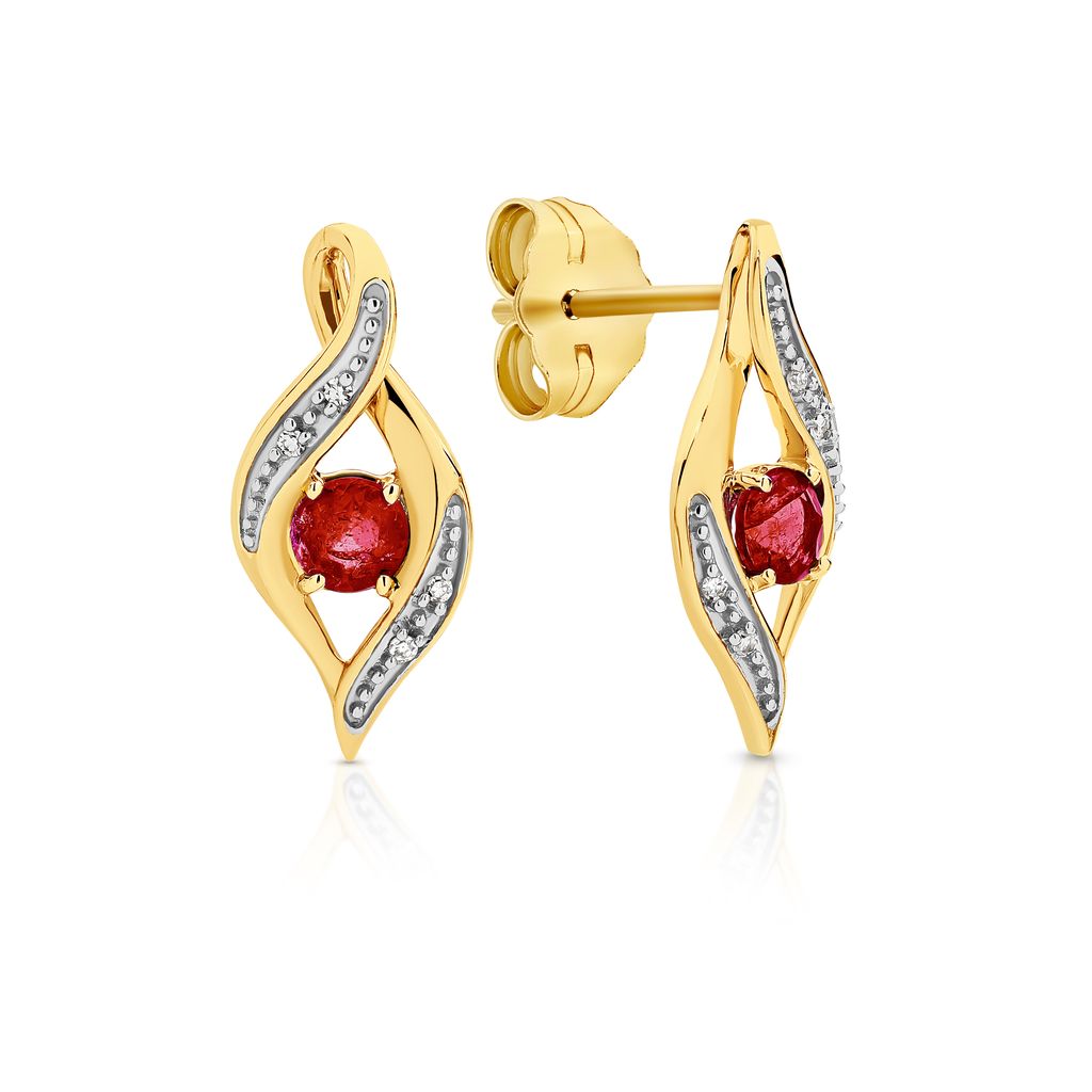 9ct gold natural ruby and diamond earrings