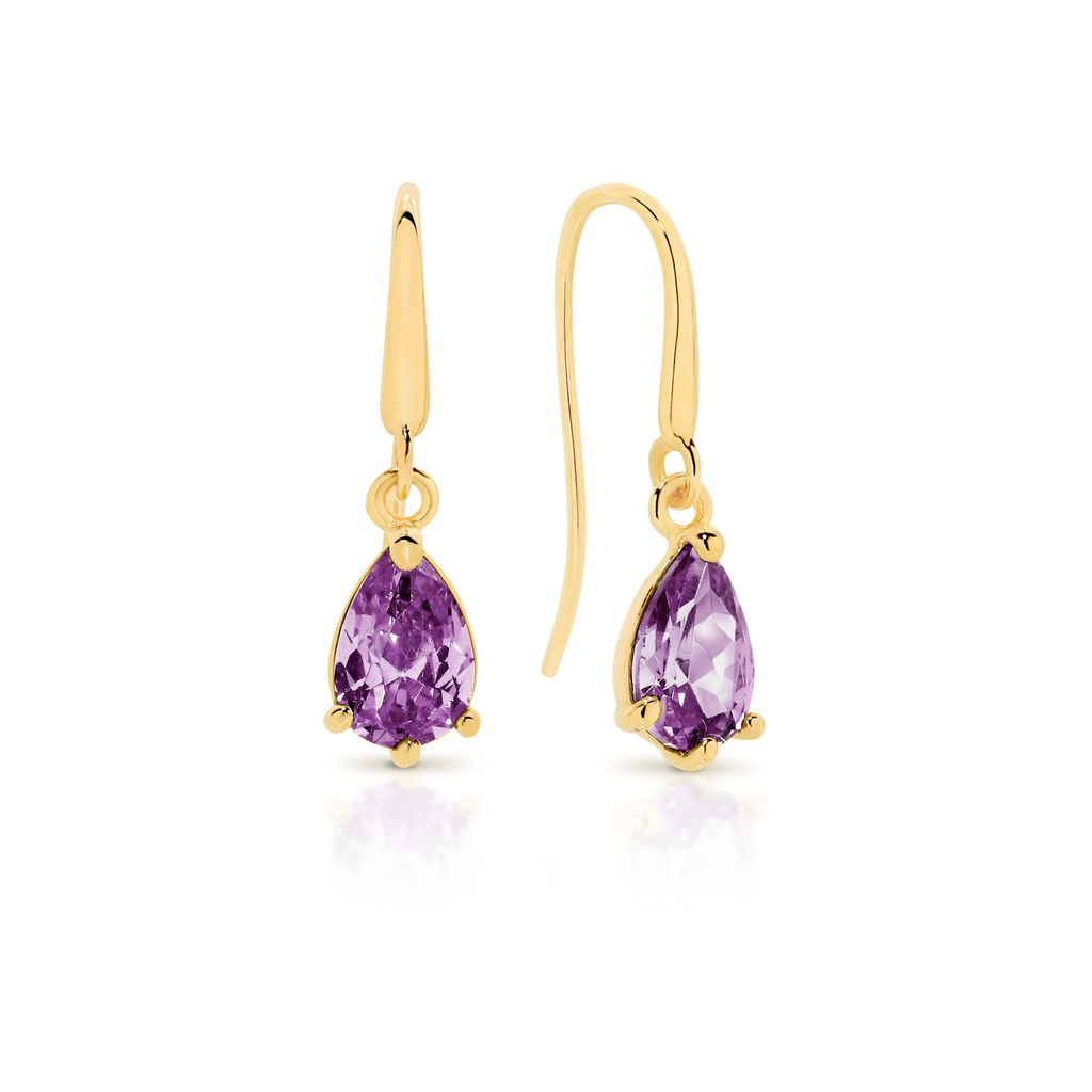 9ct gold amethyst coloured CZ earrings