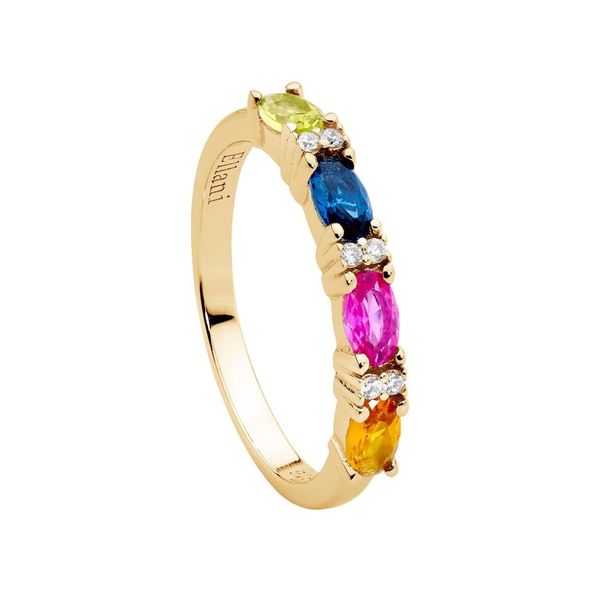 Ellani Multi-Coloured CZ Ring with Gold Plating