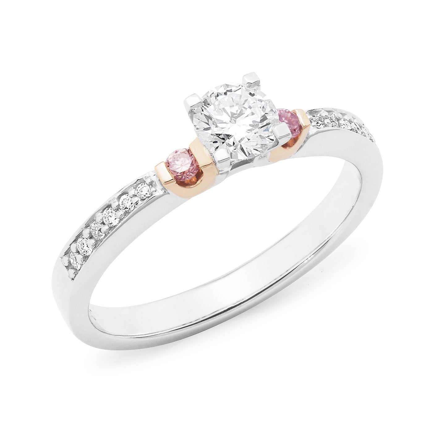 PINK CAVIAR 0.53ct White Round Brilliant Cut & Pink Diamond Engagement Ring in 18ct White Gold