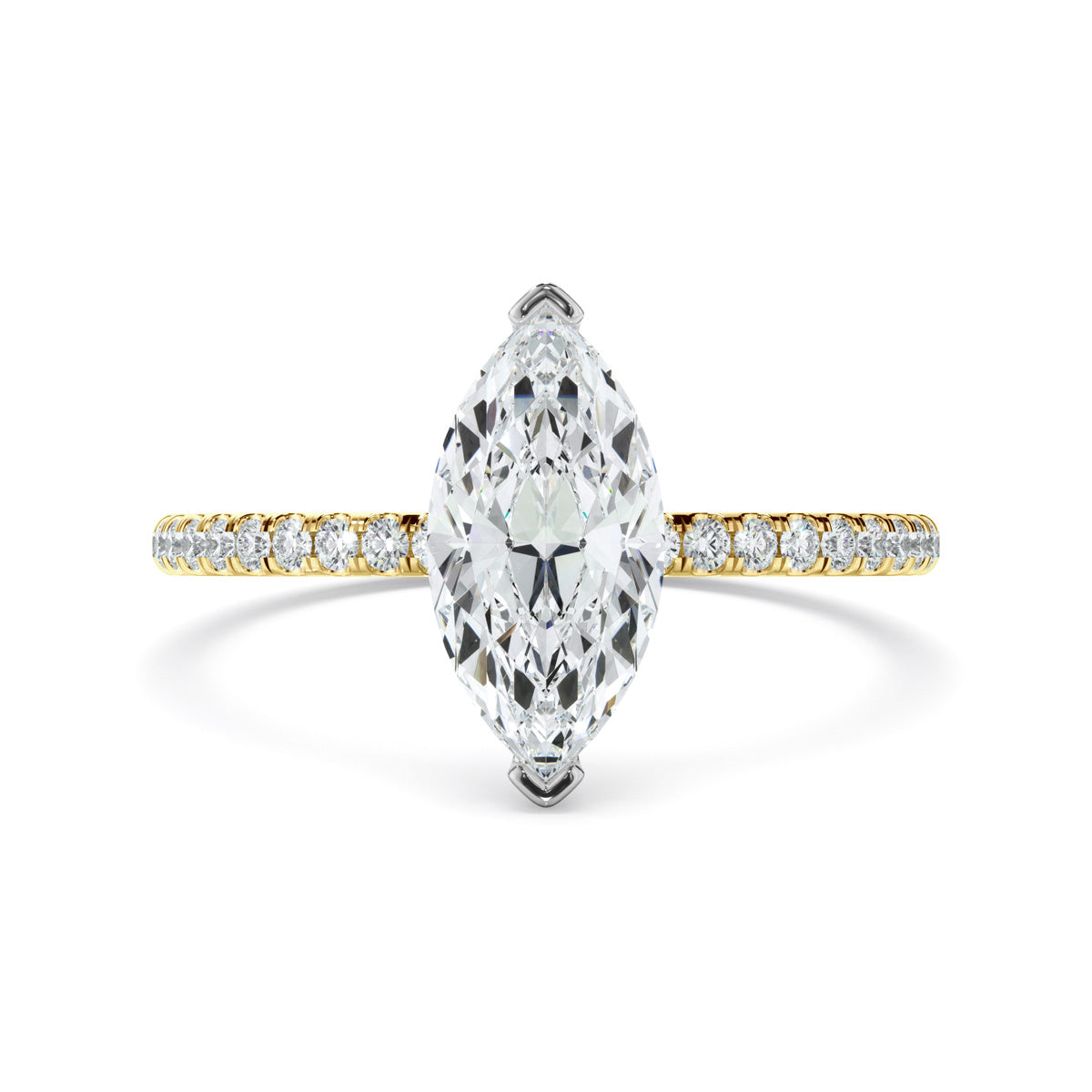 Marquise Cut Diamond Solitaire Engagement Ring With Pave Band