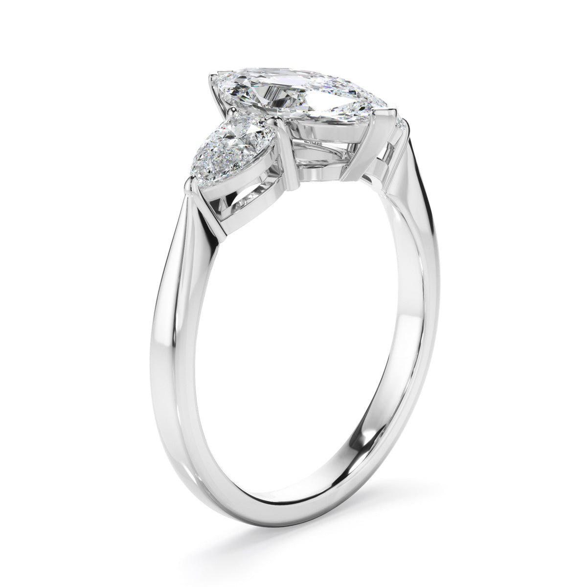 Marquise Cut Diamond Engagement Ring With Pear Cut Diamond Sides