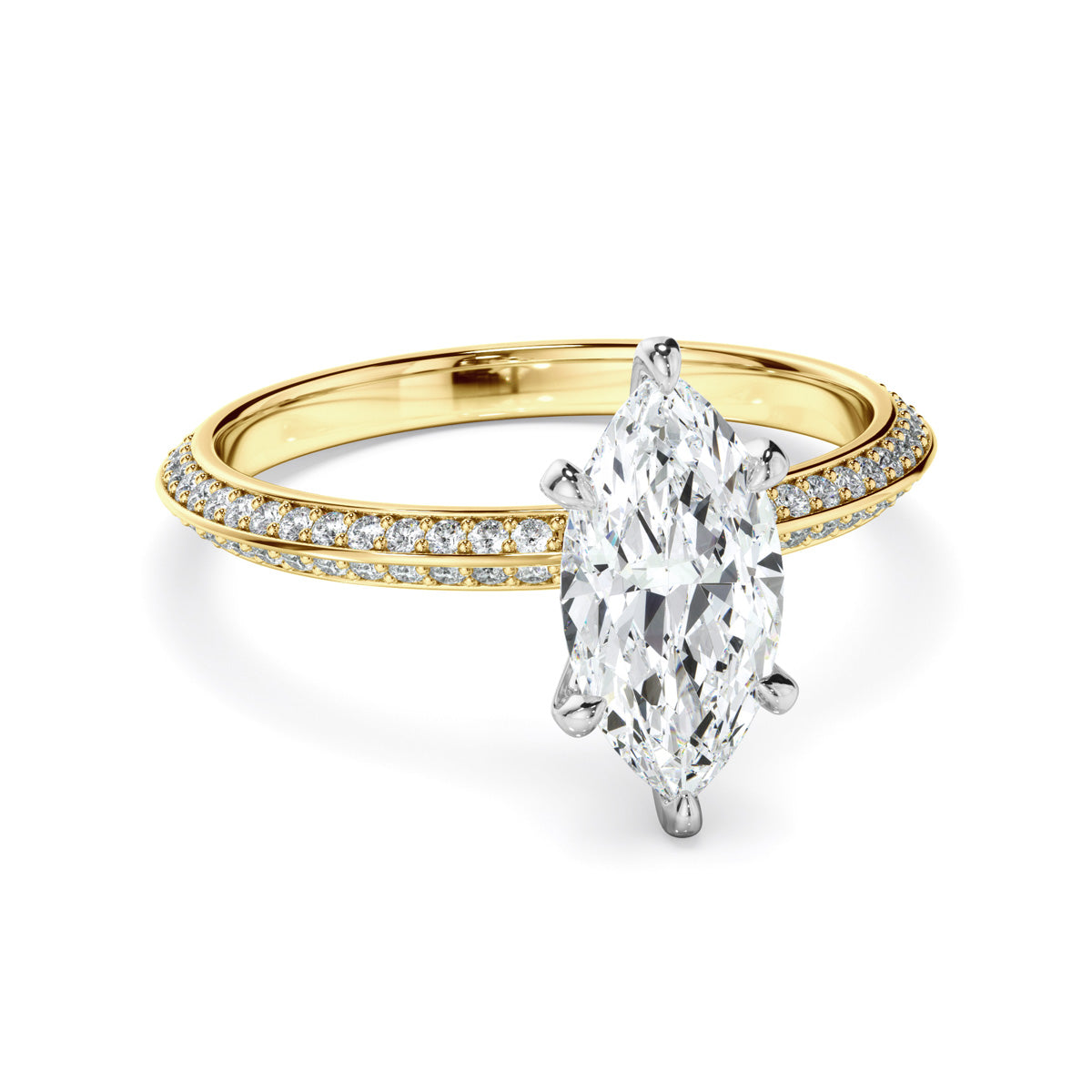 Marquise Cut Diamond Knife Edge Engagement Ring With Diamond Pave Sides