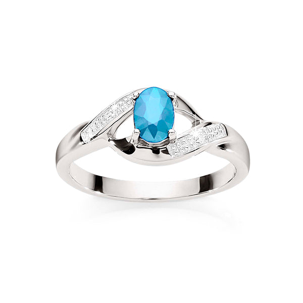 Silver blue topaz & diamond ring