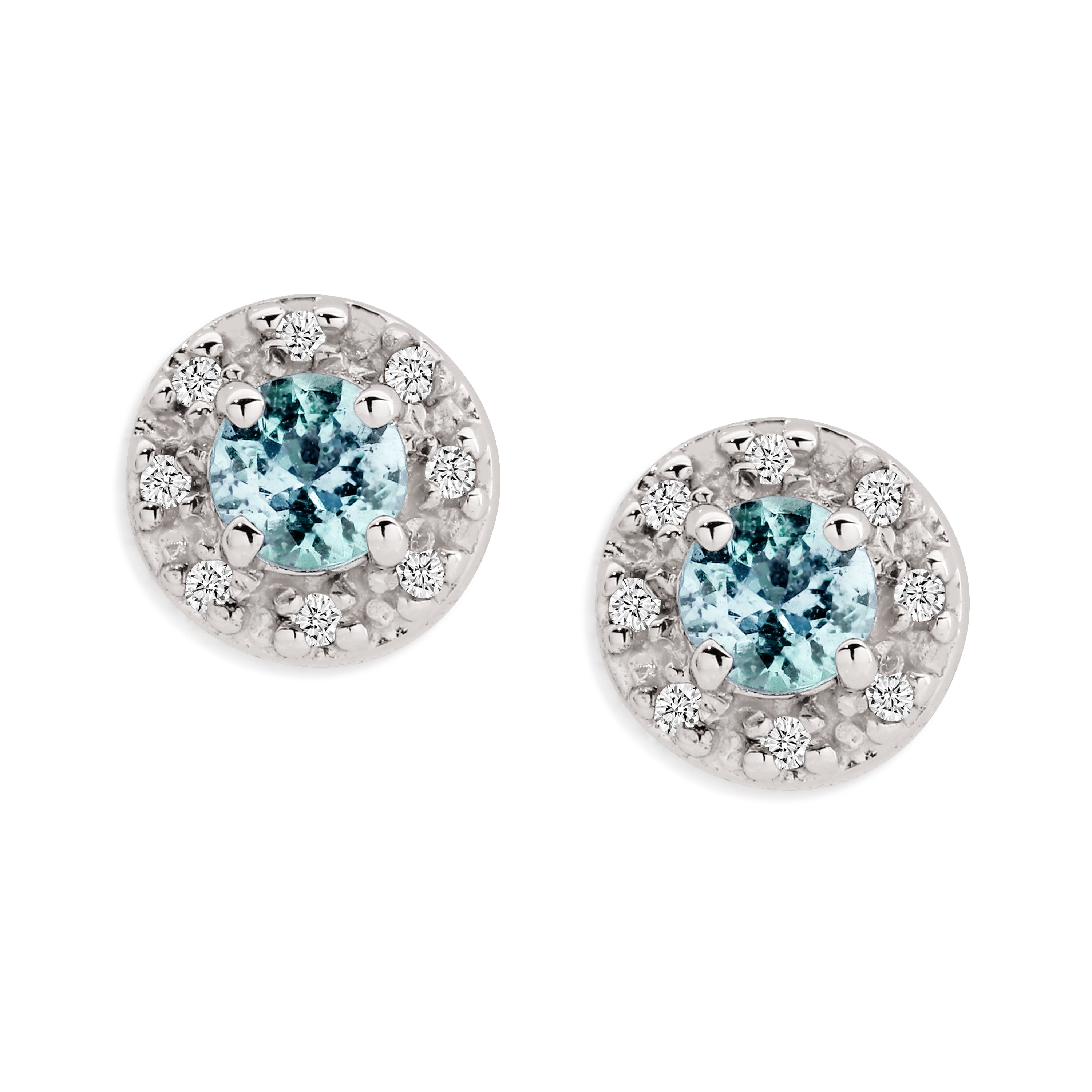 9ct white gold aquamarine & diamond studs