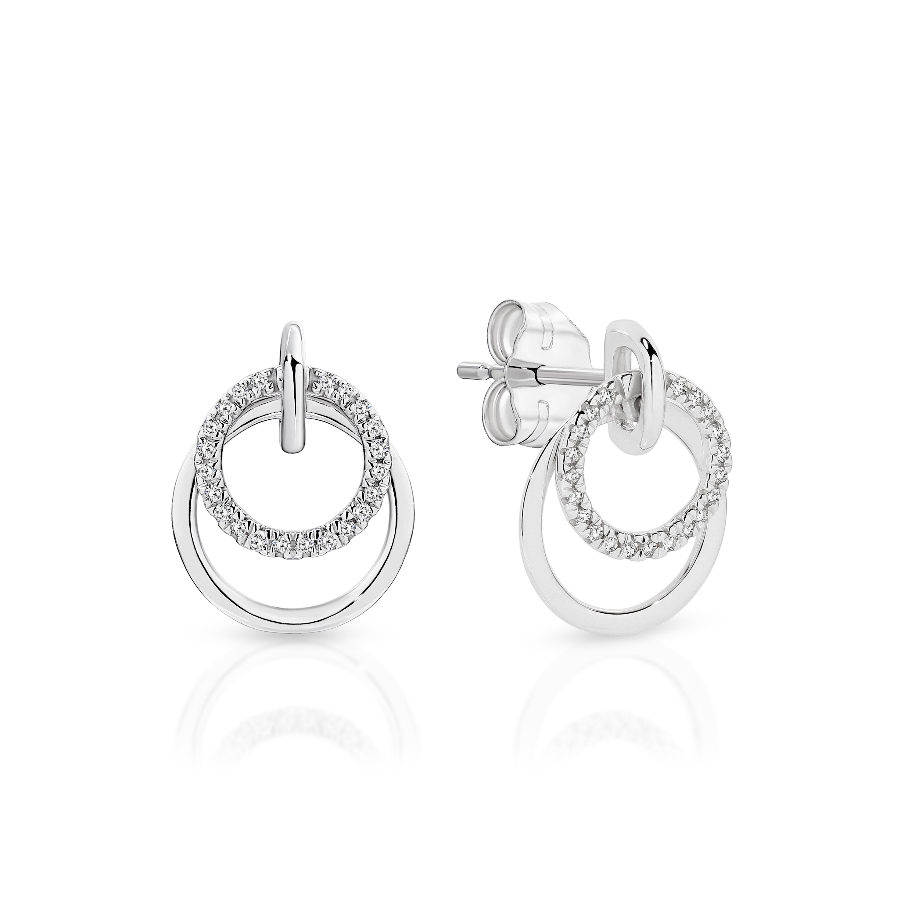 9ct white gold 0.08ct diamond double circle studs